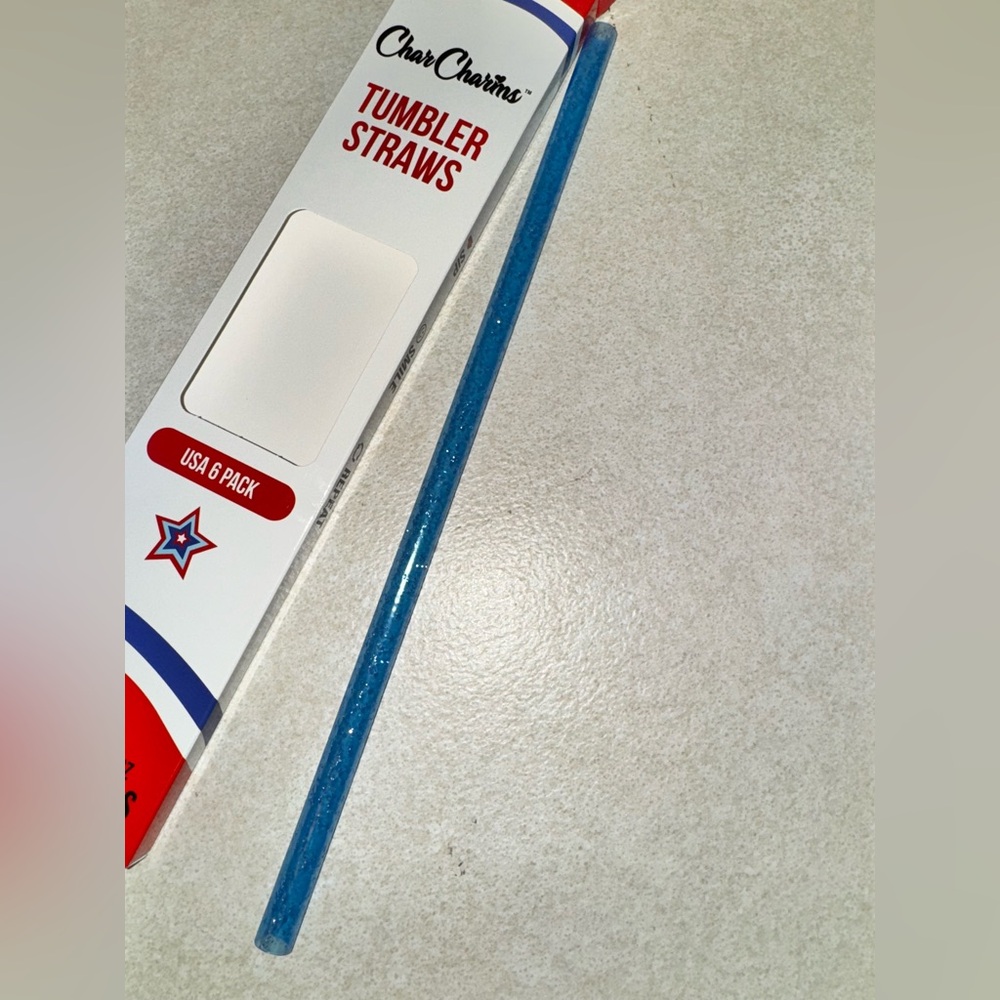 Stanley Char charms USA Fourth of July Straw only 1  blue glitter